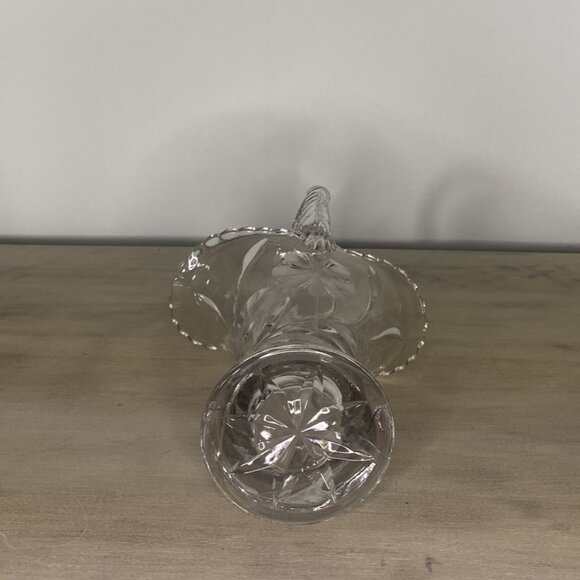Vintage Boho Pressed Glass Floral Etched Basket with Handle - Picture 3 of 5